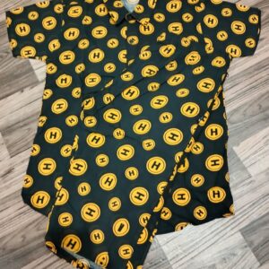 "H" Patterned Button-Up Shirt and Pants Set, Men's Casual Loungewear Set